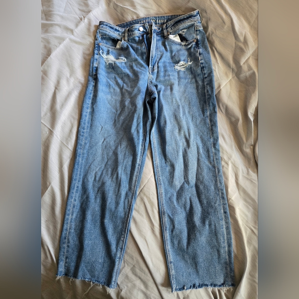 American Eagle Outfitters Light Blue Distressed Straight Leg Jeans